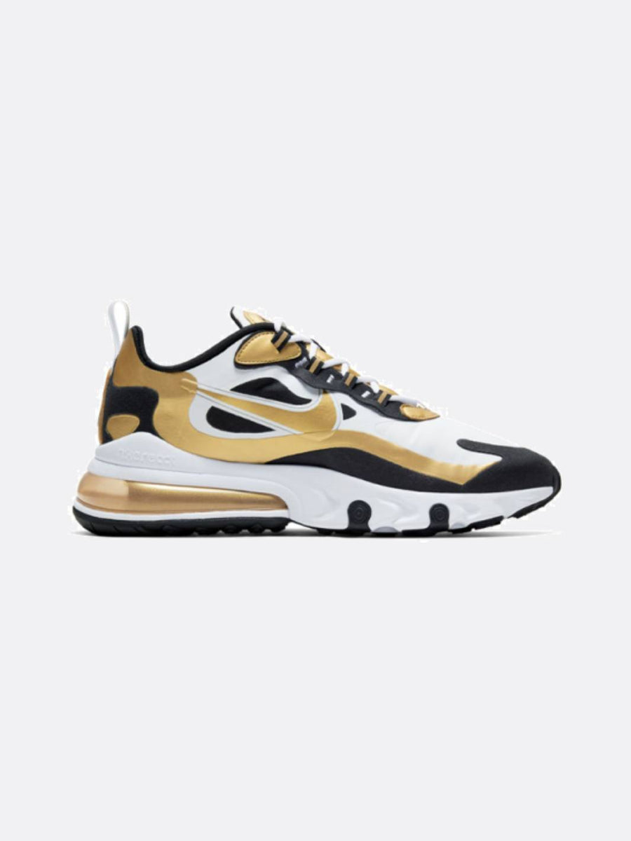 Nike Men Air Max 270 React White Metallic Gold Black Nohble