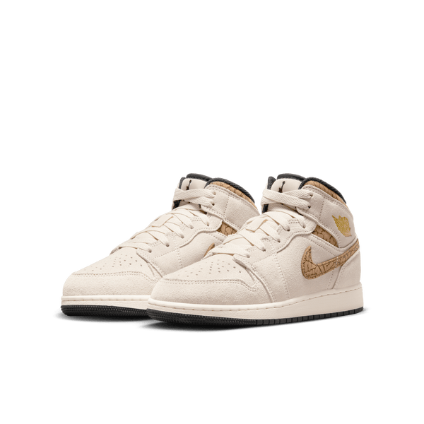 Jordan - Boy - GS Air Jordan 1 Mid SE - Brown/Metallic Gold/White