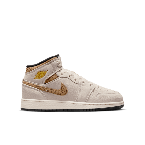 Jordan - Boy - GS Air Jordan 1 Mid SE - Brown/Metallic Gold/White