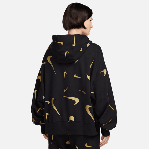 Nike - Women - Allover-Print Logo Pullover Hoodie - Black/Bronzine
