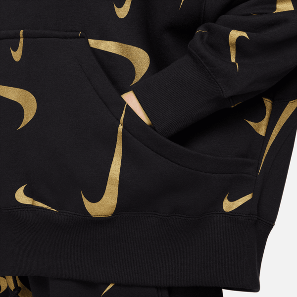 Nike - Women - Allover-Print Logo Pullover Hoodie - Black/Bronzine