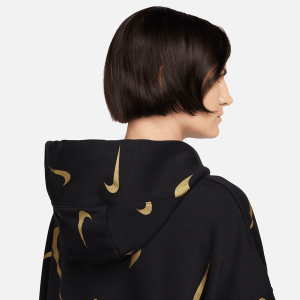 Nike - Women - Allover-Print Logo Pullover Hoodie - Black/Bronzine
