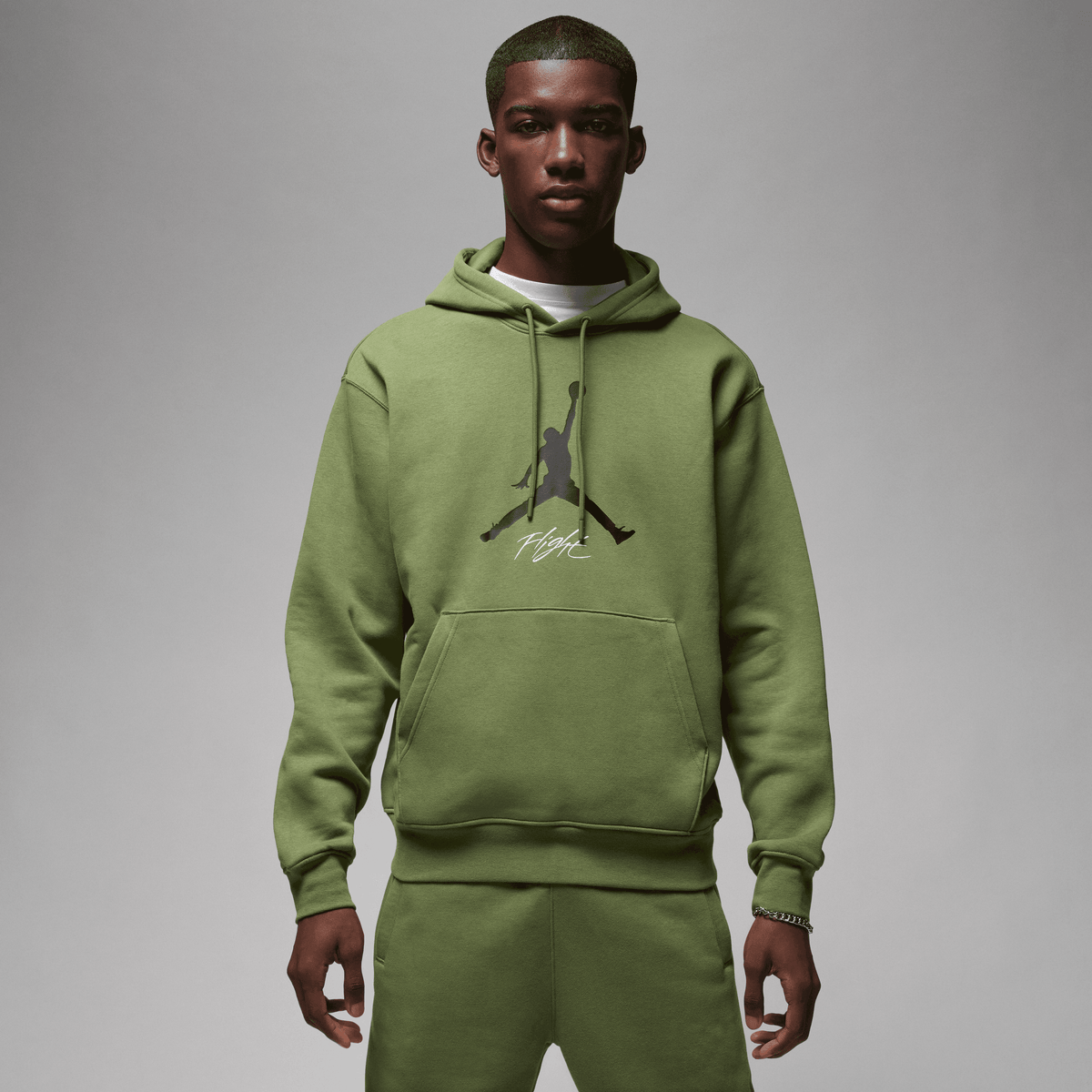Jordan Men Essentials Baseline Pullover Hoodie Olive Black Nohble