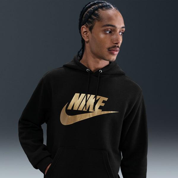 Nike - Men - Fleece Pullover Hoodie - Black/Metallic Gold