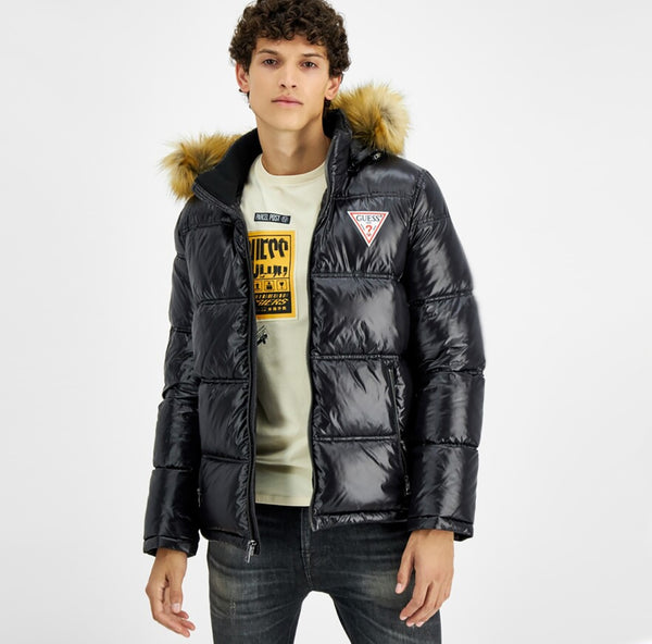 Guess - Men - Fur Trim Snorkel Jacket w/ Hood - Black