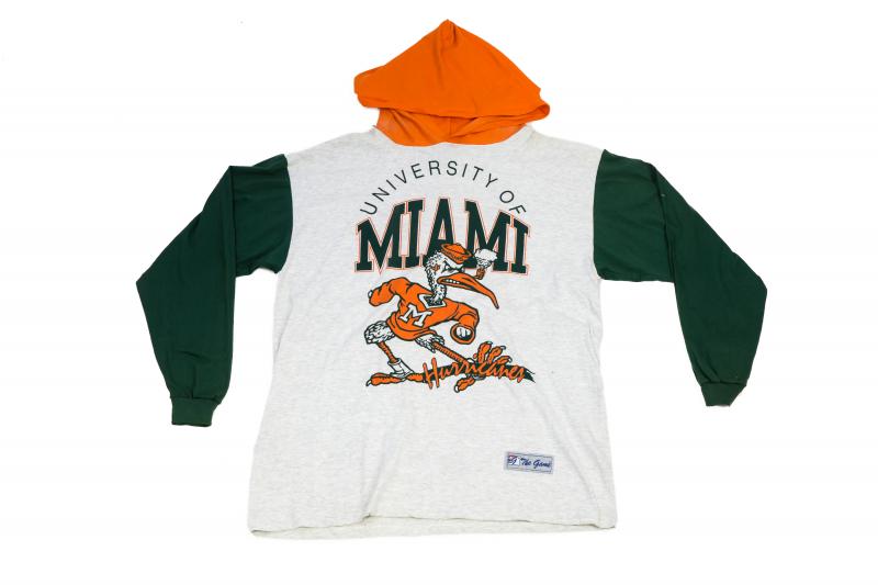 Vintage Men Game University of Miami Hooded Tee White Grey