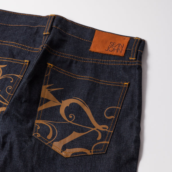 Vintage - Men - Sean John Printed Pocket Dark Denim - Dark Indigo/Gold