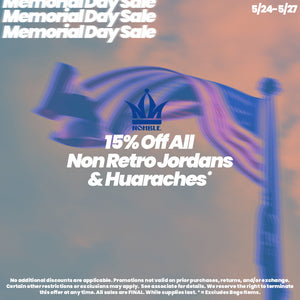 Memorial Day Sale: 15% Off All Non Retro Jordans & Huaraches Starting 5/24