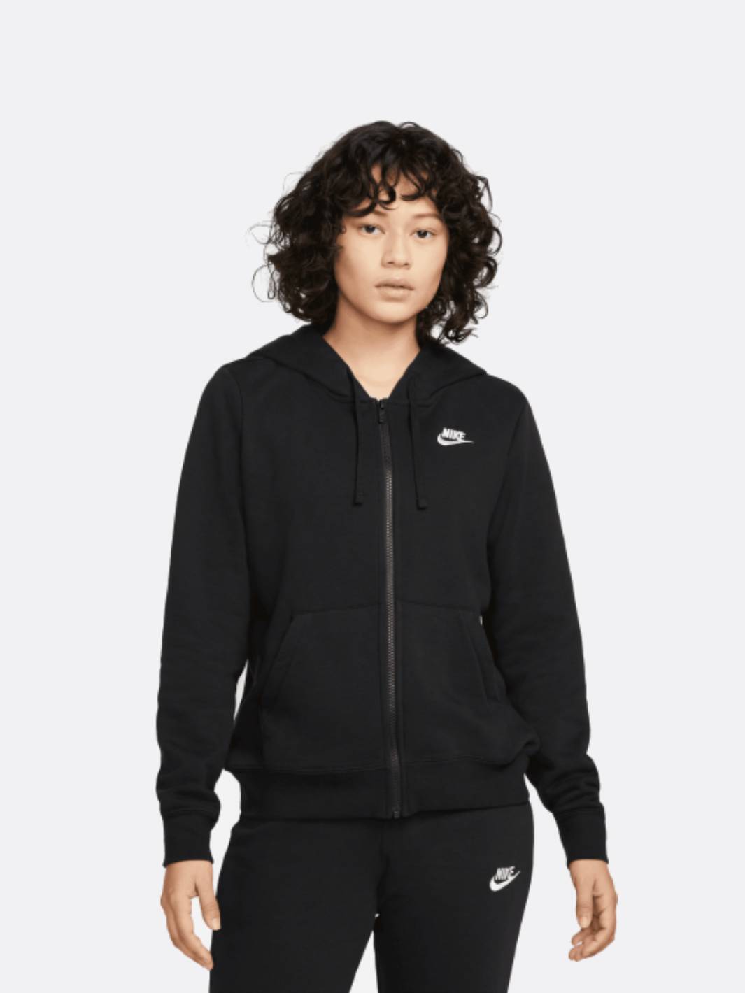 Nike Women Club Full-Zip Hoodie Black/White - Main Image