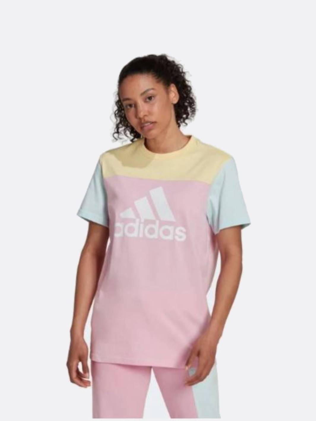 adidas - Women - Essentials Color Block Logo Tee - Pink/Blue/Yellow