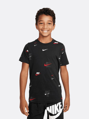 Nike - Boy - All Over Printed Logo Tee - Black/White