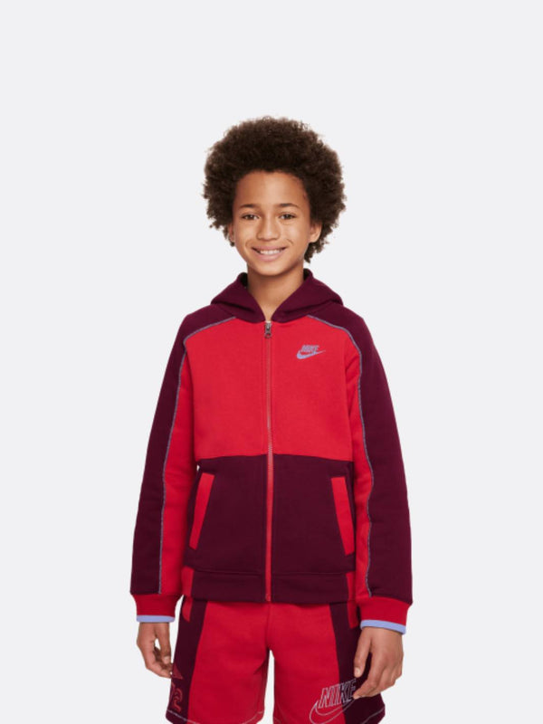 Nike - Boy - Amplify Full-Zip Hoodie - Dark Beetroot/Gym Red