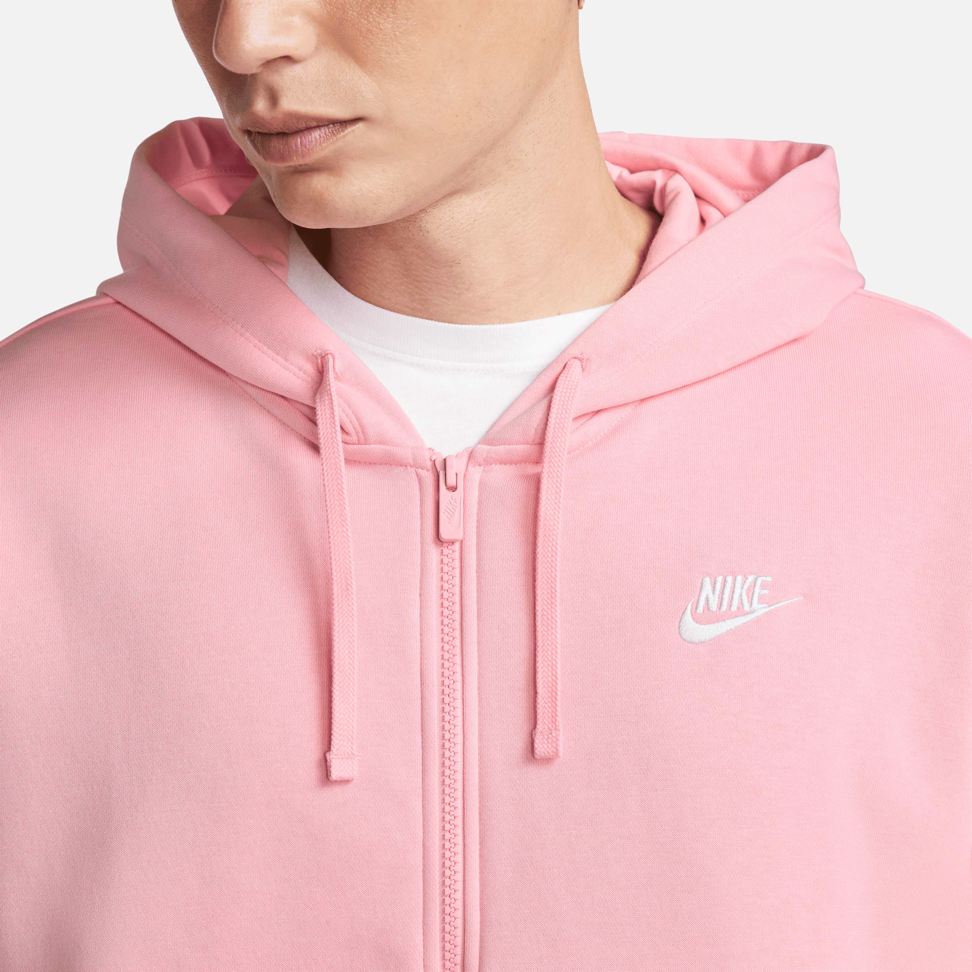 Nike Women Club Full Zip Hoodie Soft Pink White Nohble