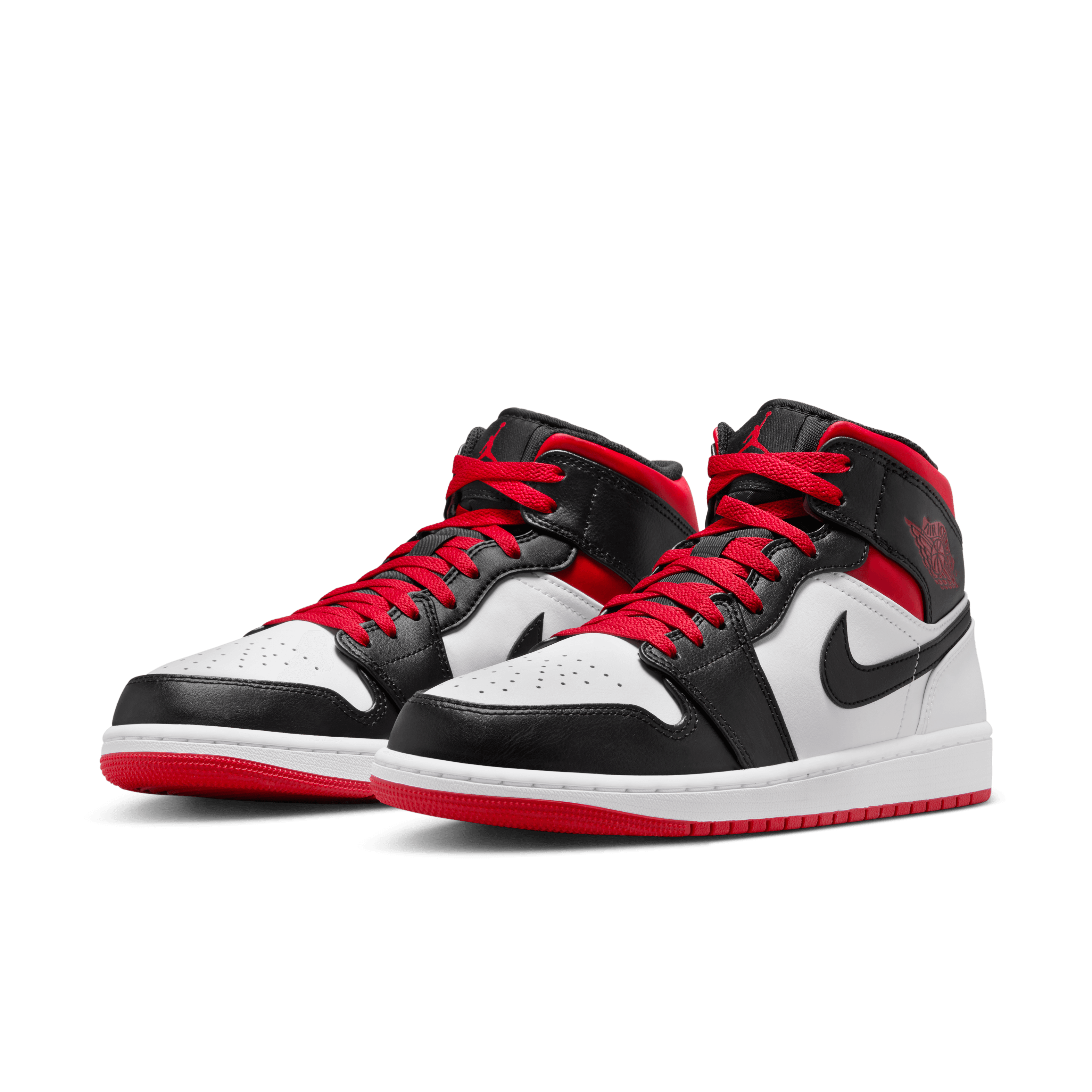 Jordan Men Air Jordan 1 Mid White Gym Red Black Nohble