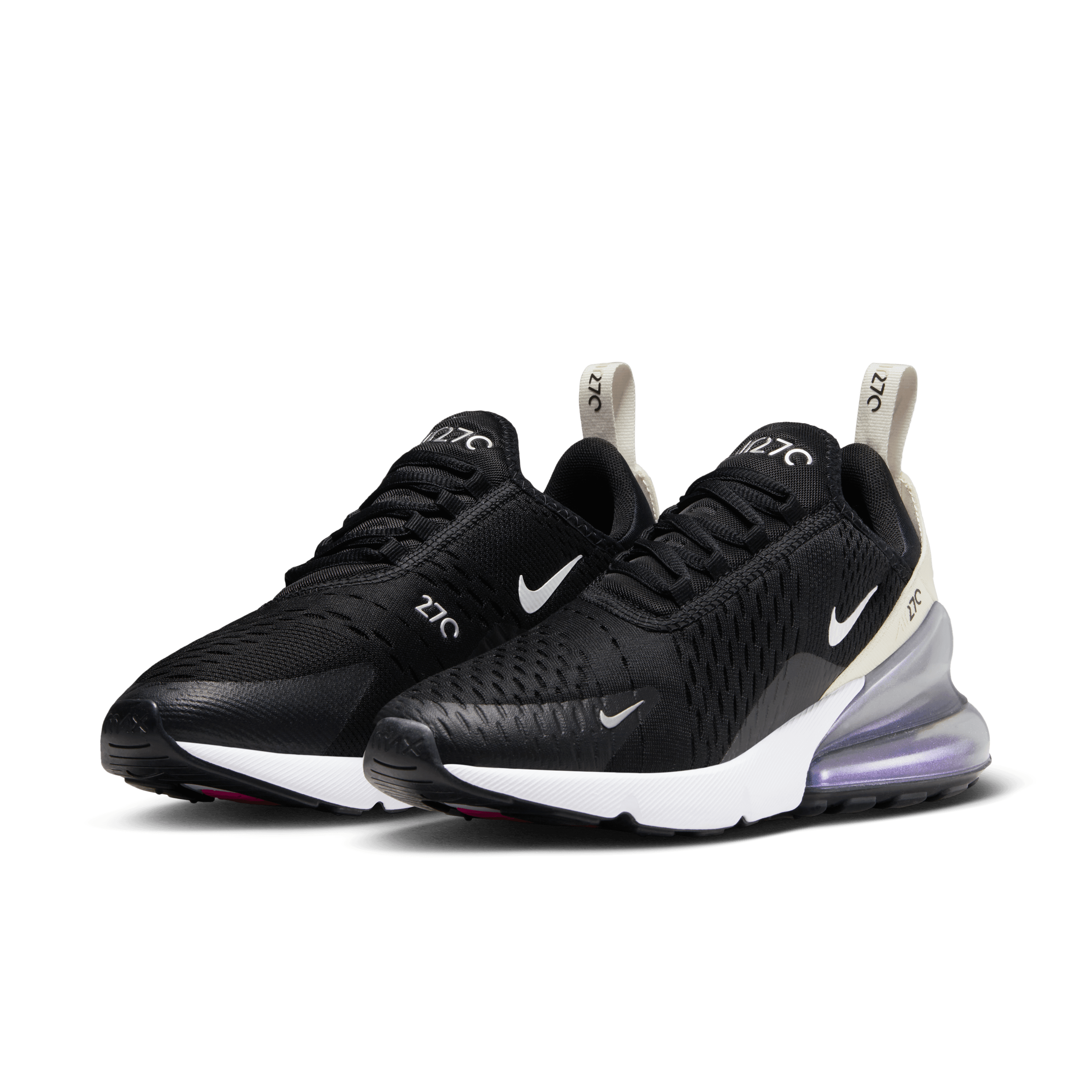 Nike Women Air Max 270 Black Metallic Silver Phantom Nohble
