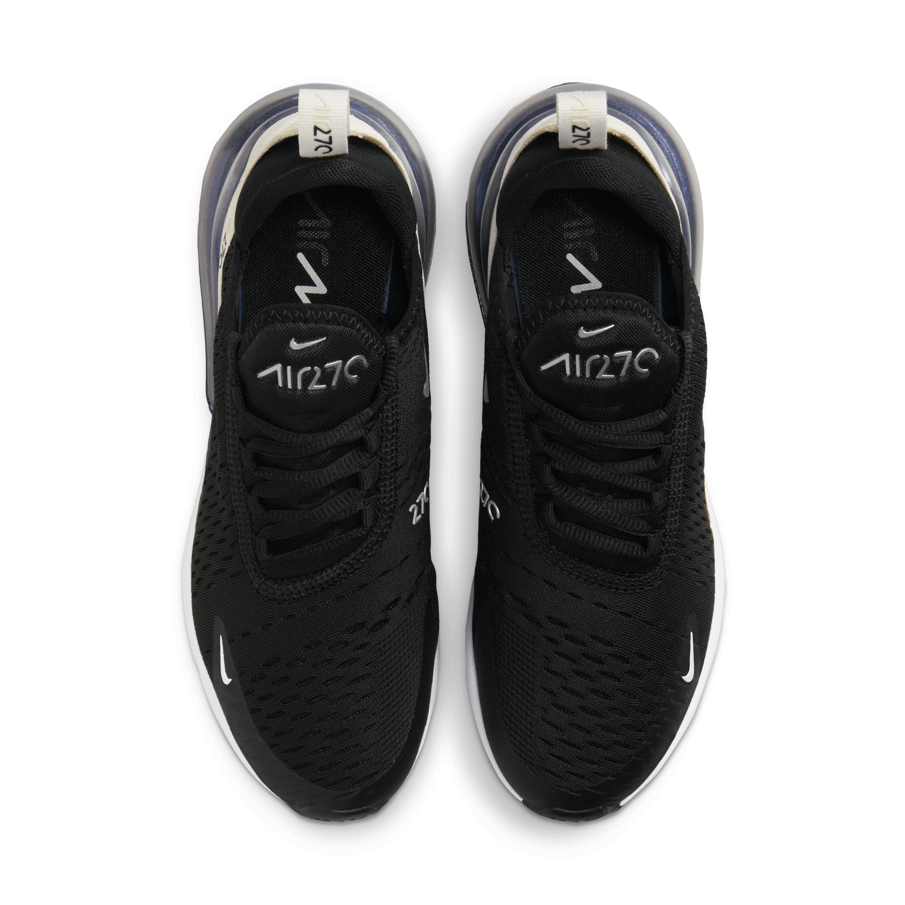 Nike Women Air Max 270 Black Metallic Silver Phantom Nohble