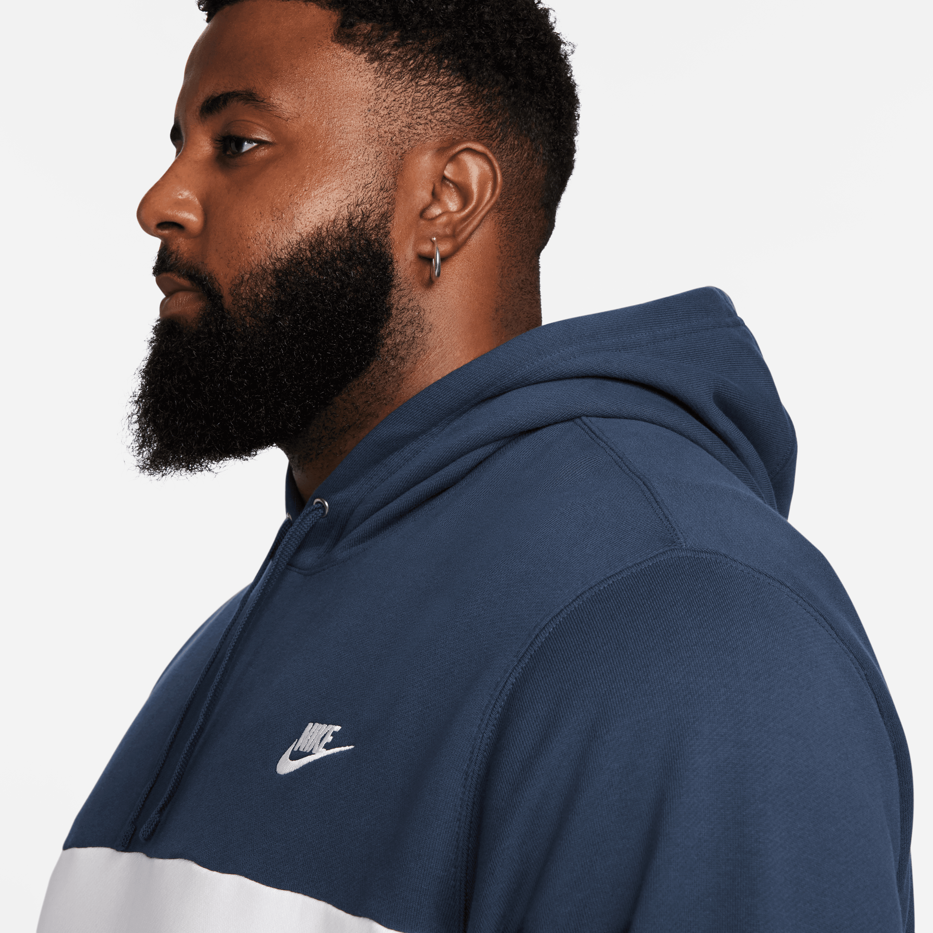 Nike Men Club Fleece Pullover Hoodie Navy White Vivid