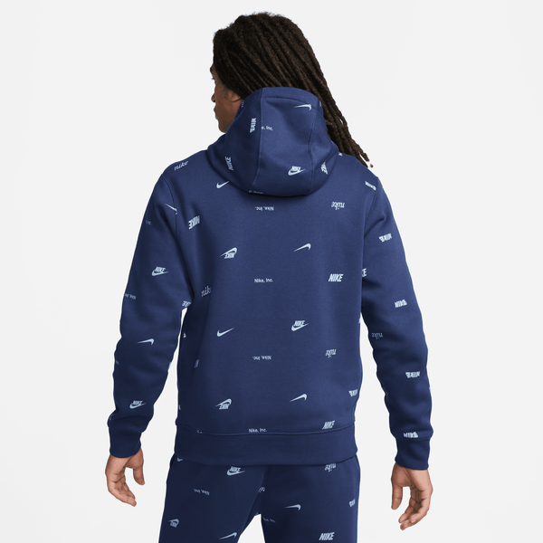 Nike - Men - Allover-Print Logo Pullover Hoodie - Midnight Navy/Ashen Slate