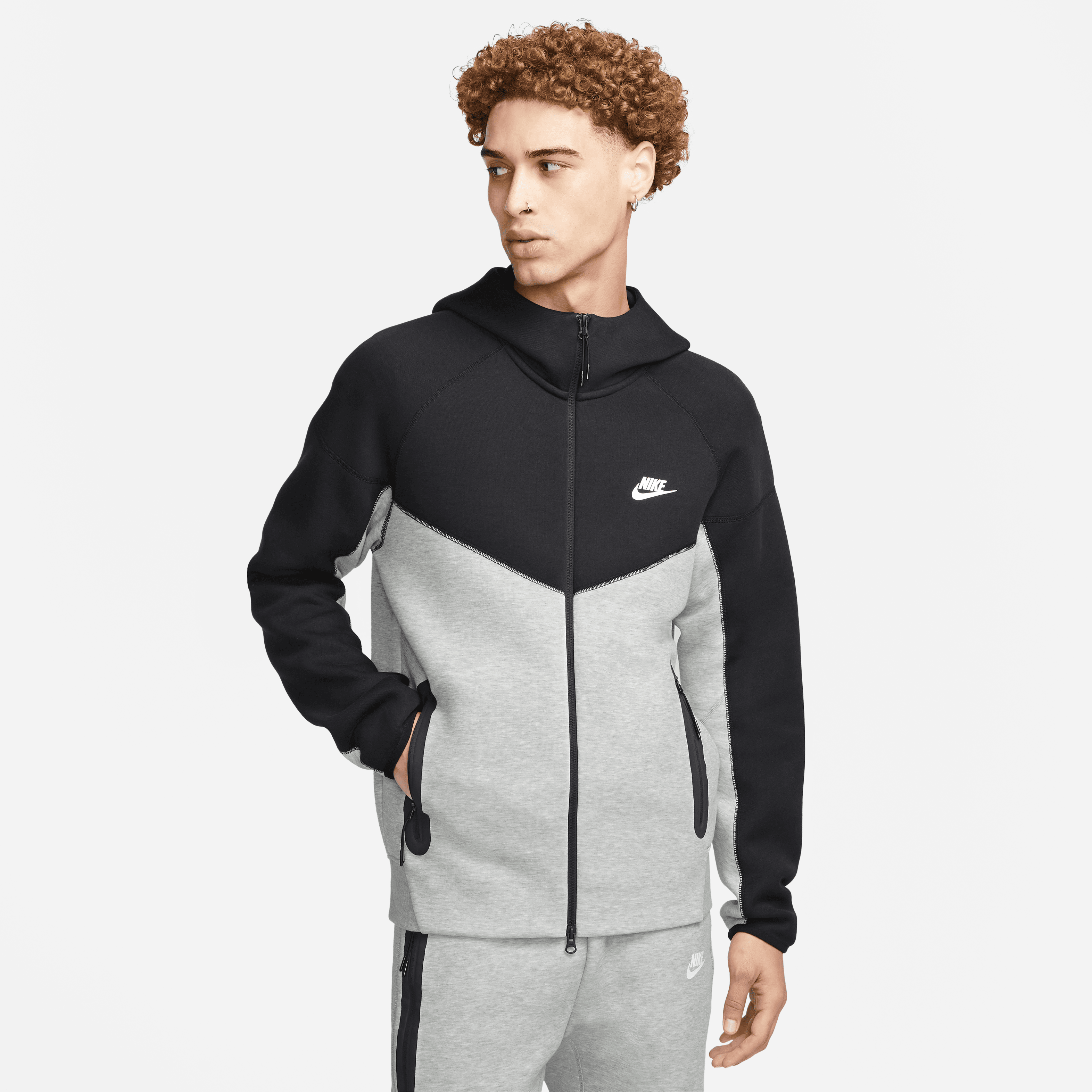 Nike Men Tech Fleece Full Zip Hoodie Grey Black White