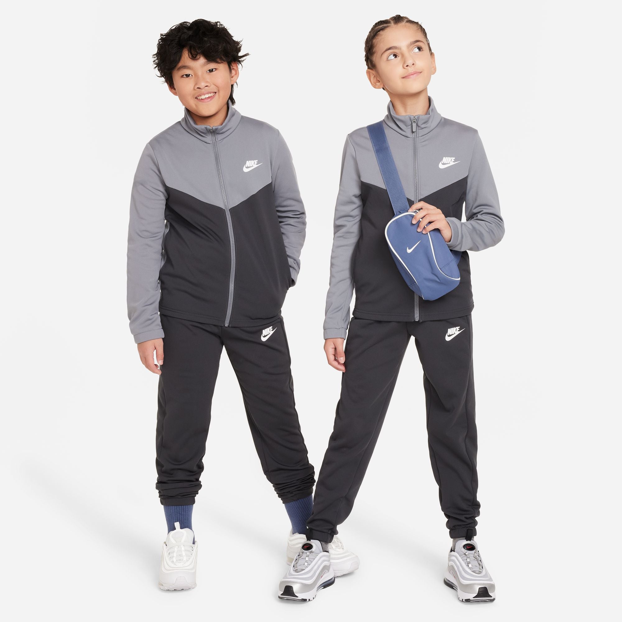 Nike Unisex Back Logo Print Poly Tracksuit Smoke Grey