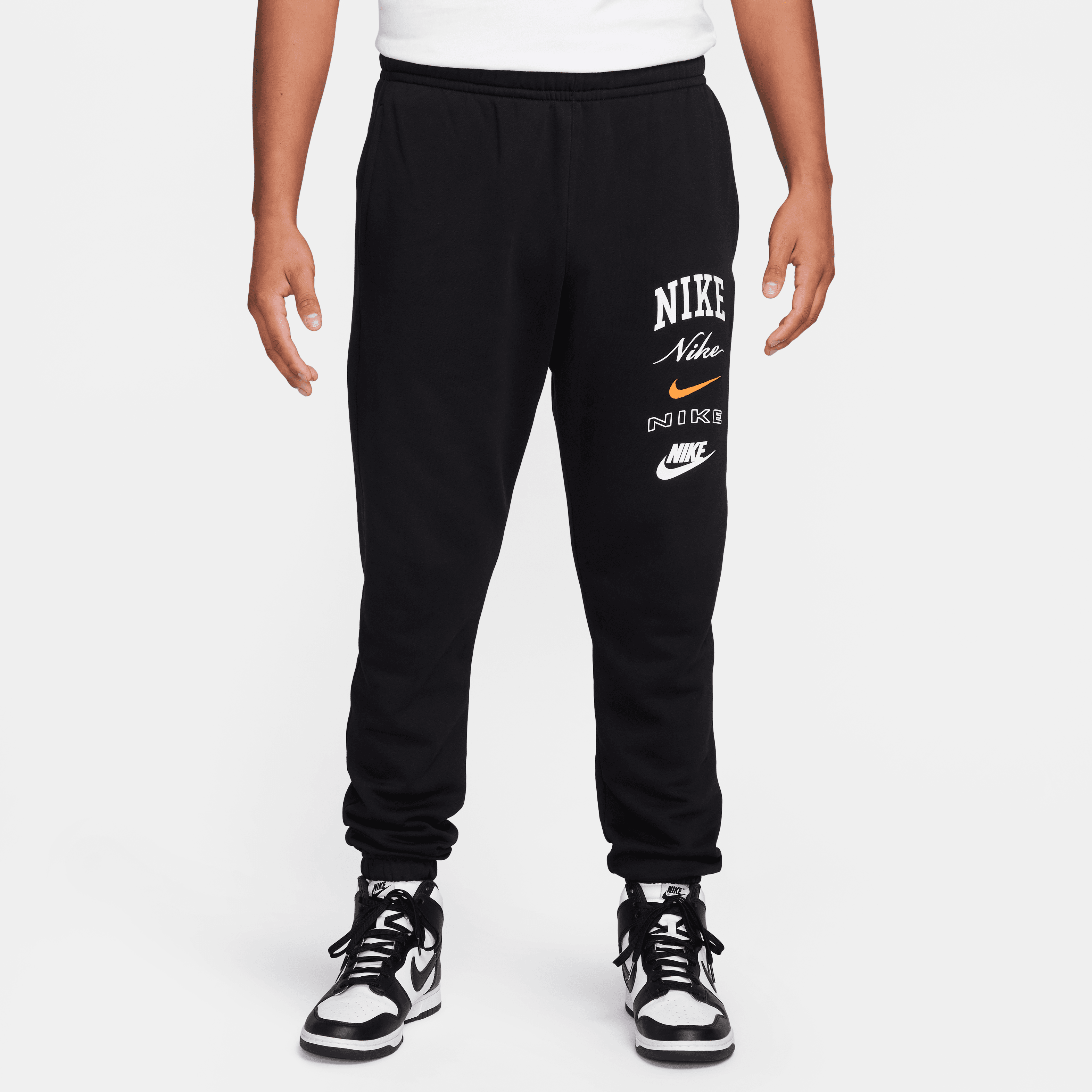 Nike Men Club Stack Graphic Pants Black Safety Orange