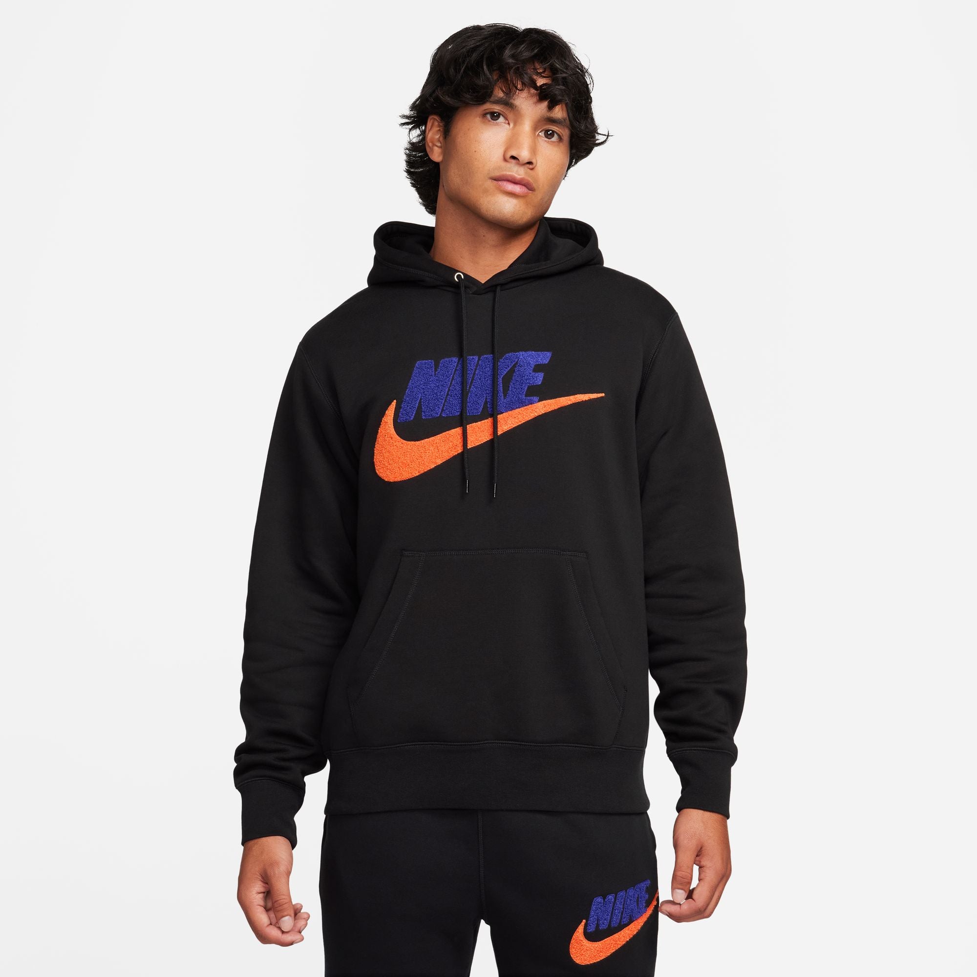 Nike Men Club Futura Channel Pullover Hoodie Black/Royal Blue/Orange