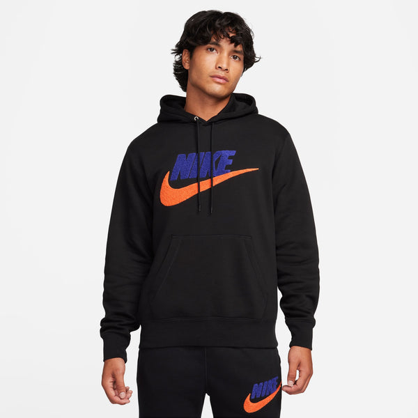 Nike Men Club Futura Channel Pullover Hoodie Black Royal Blue Orange