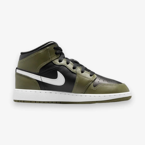 Jordan - Boy - GS Air Jordan 1 Mid - Black/White/Medium Olive