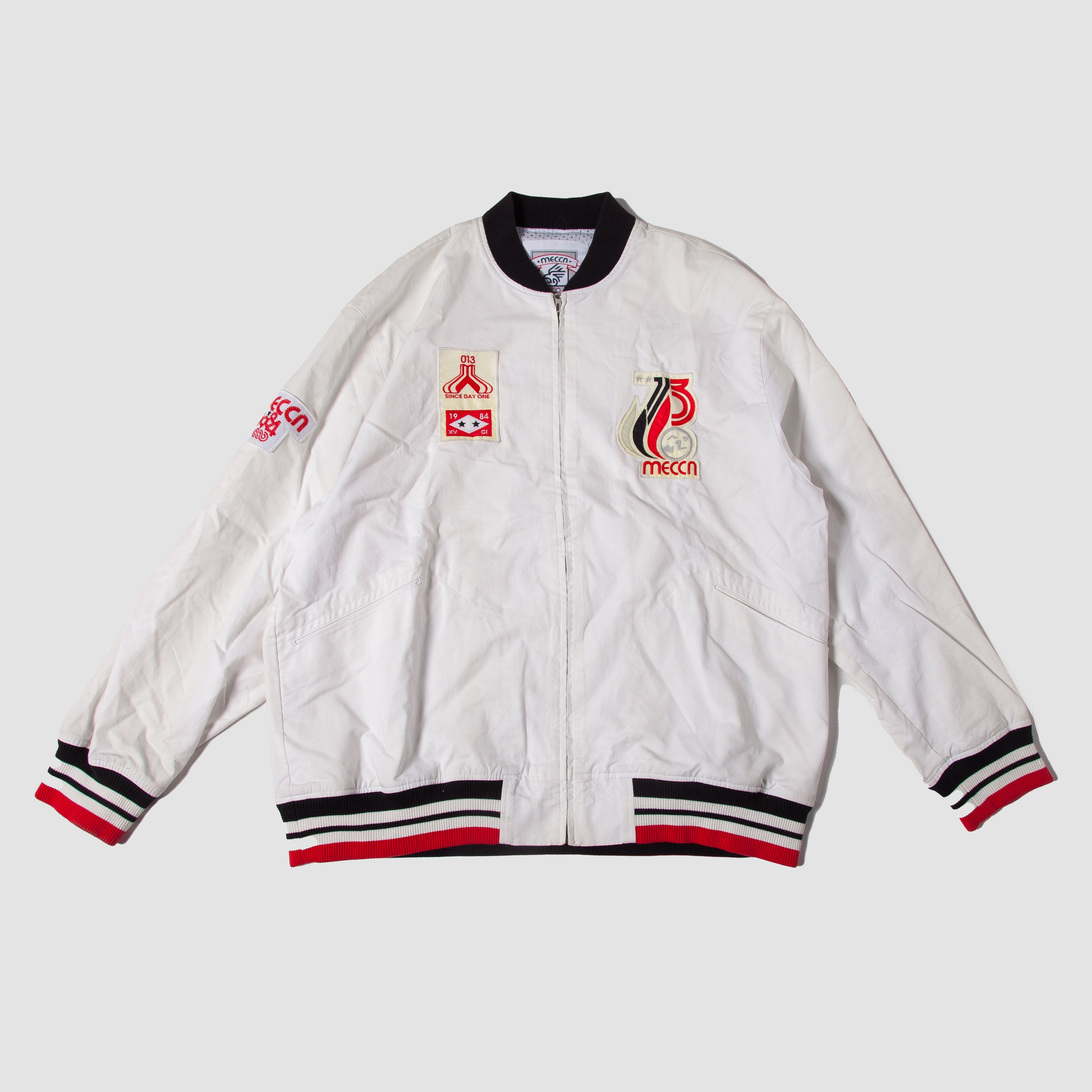 Vintage Men Mecca Cotton Varsity Jacket Off White/Black/Red