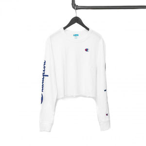 CHAMPION Women Crop Boyfriend L S Tee White Nohble