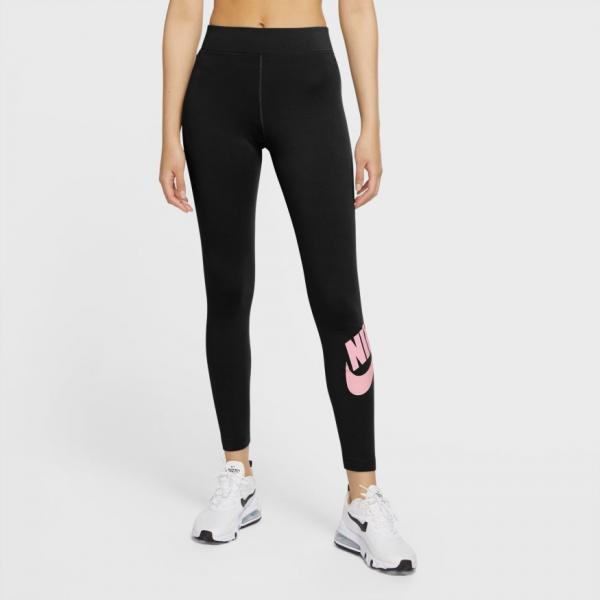 Nike high rise essential leggings in black with calf logo print