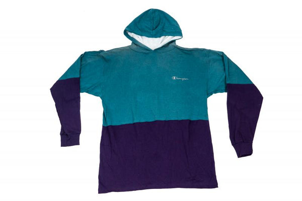 Vintage - Men - Champion Colorblock Pullover Hoodie - Teal/Purple