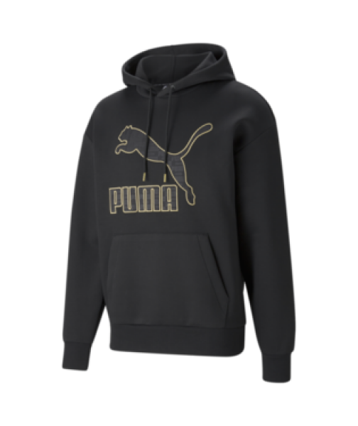PUMA Men Luxe Graphic Pullover Hoodie Black Gold
