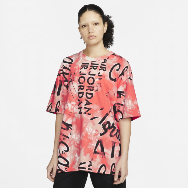 Jordan Women Heritage Oversize AOP Tee Bright Crimson Black Nohble