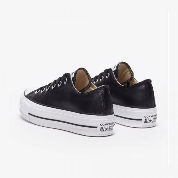 Converse Women All Star Platform Low Black Leather