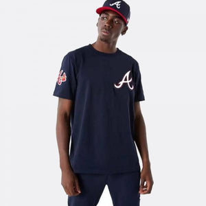 MLB ATLANTA BRAVES HENLEY SHIRT MENS LARGE WHITE RED RETRO LOGO PATCH NEW  ERA