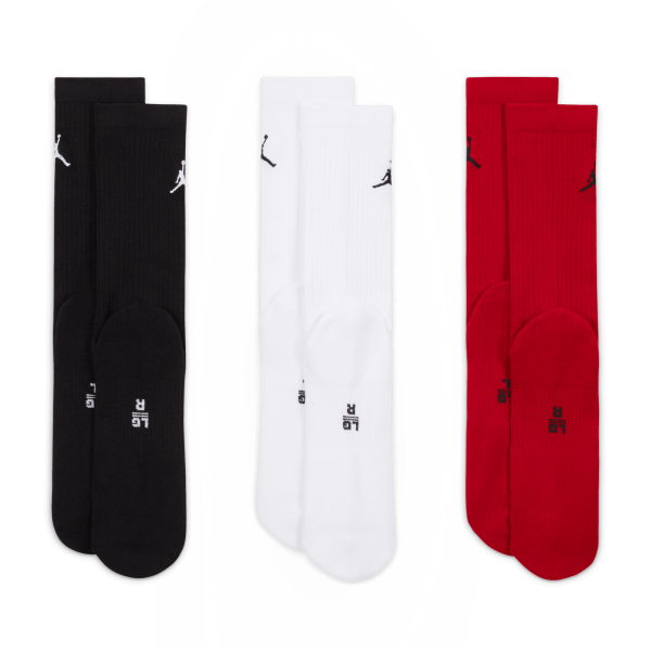 Jordan Accessories Dri Fit Crew Sock 3 Pack Black White Red Nohble