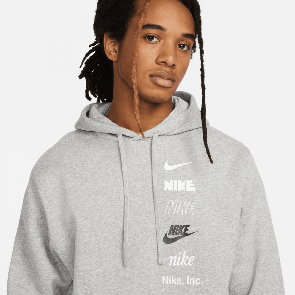 Nike - Men - Club+ Multi-Logo Pullover Hoodie - Grey Heather