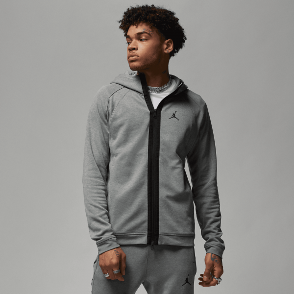 Jordan Men Statement Air Full Zip Hoodie Dk Grey Heather Black Nohble