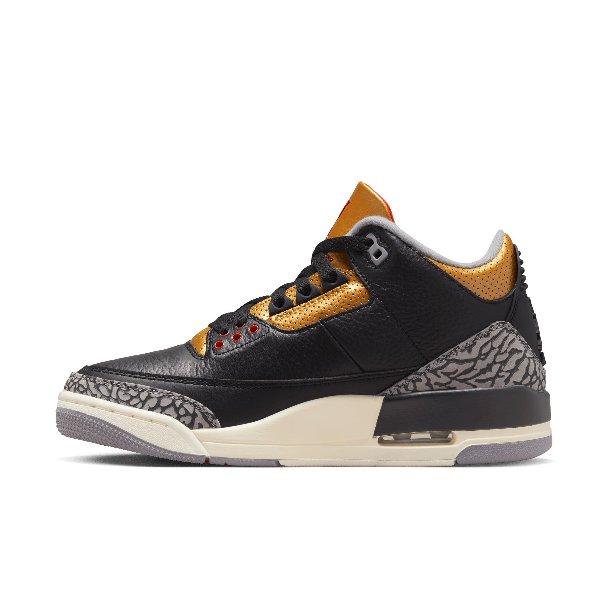 Jordan Women Retro 3 Black Red Gold Grey Nohble