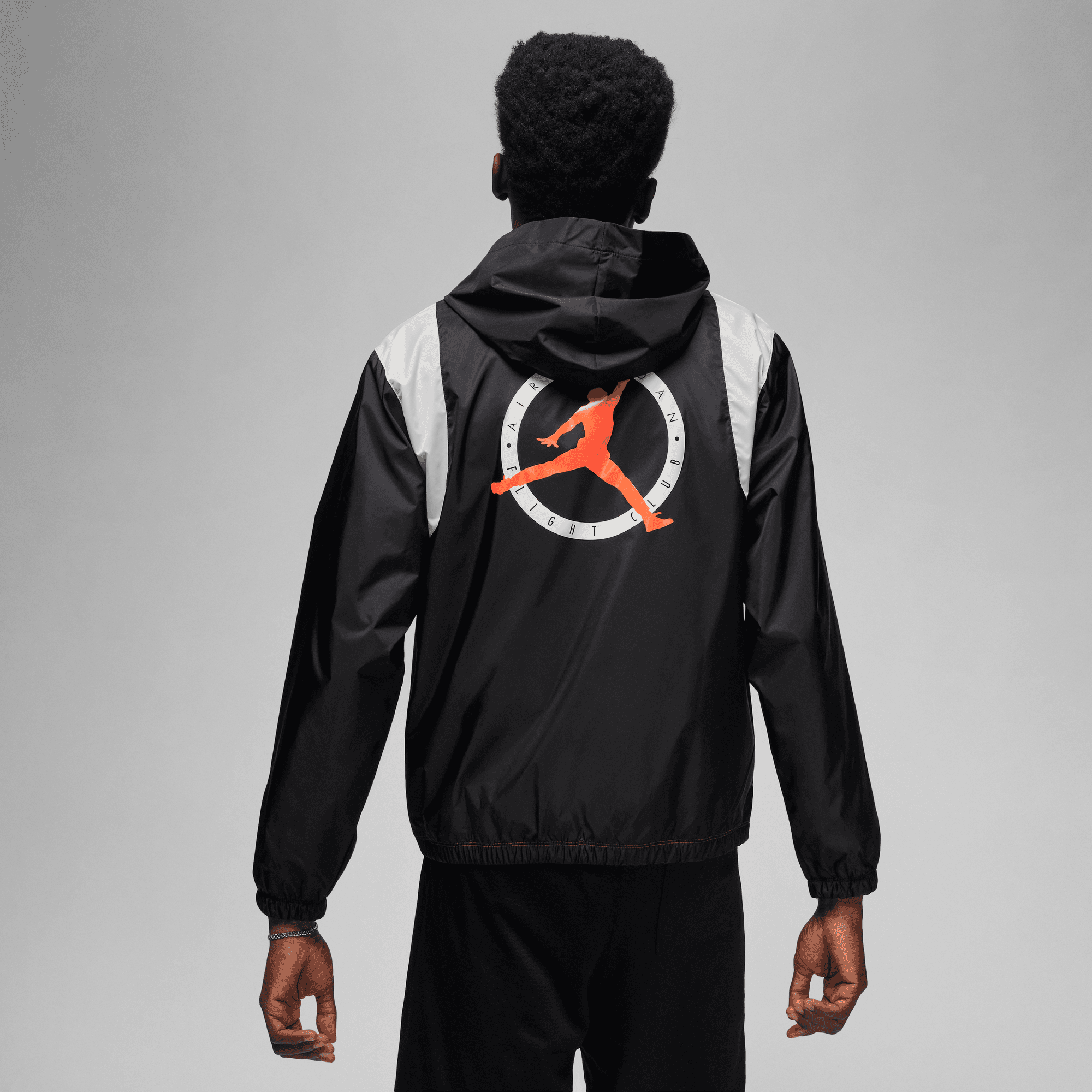 Jordan Men Flight MVP Hooded Jacket Black Rush Orange Phantom Nohble
