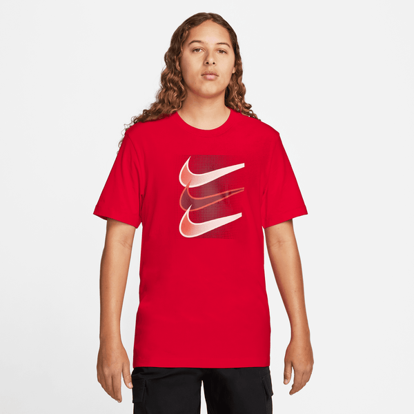 red nike shirt with white swoosh