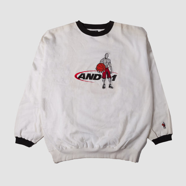 Vintage - Men - And 1 Embroidered Crewneck Sweatshirt - White/Black