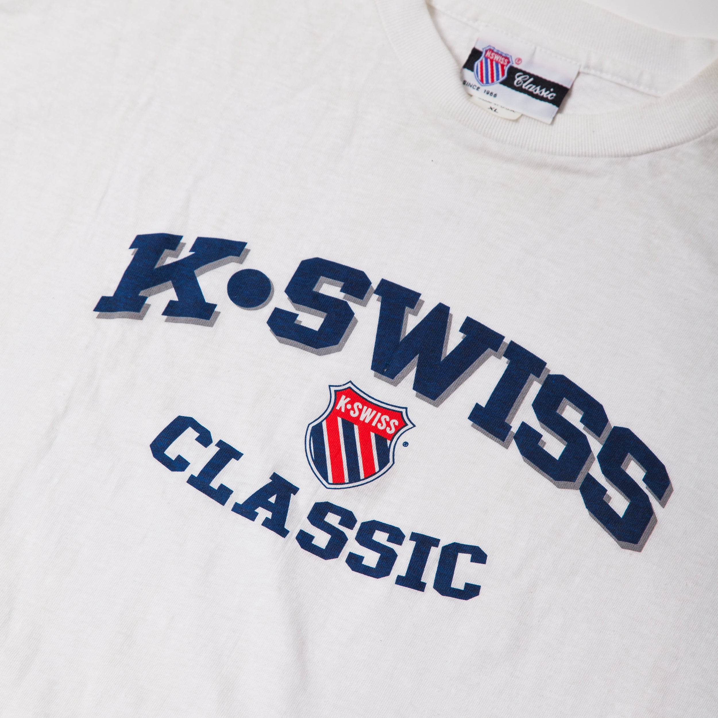 Vintage Men K Swiss Classic Brand Tee White/Navy/Red