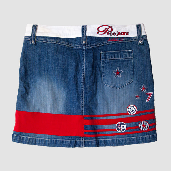 Vintage - Women - Pepe Jeans Denim Skirt - White/Blue/Red